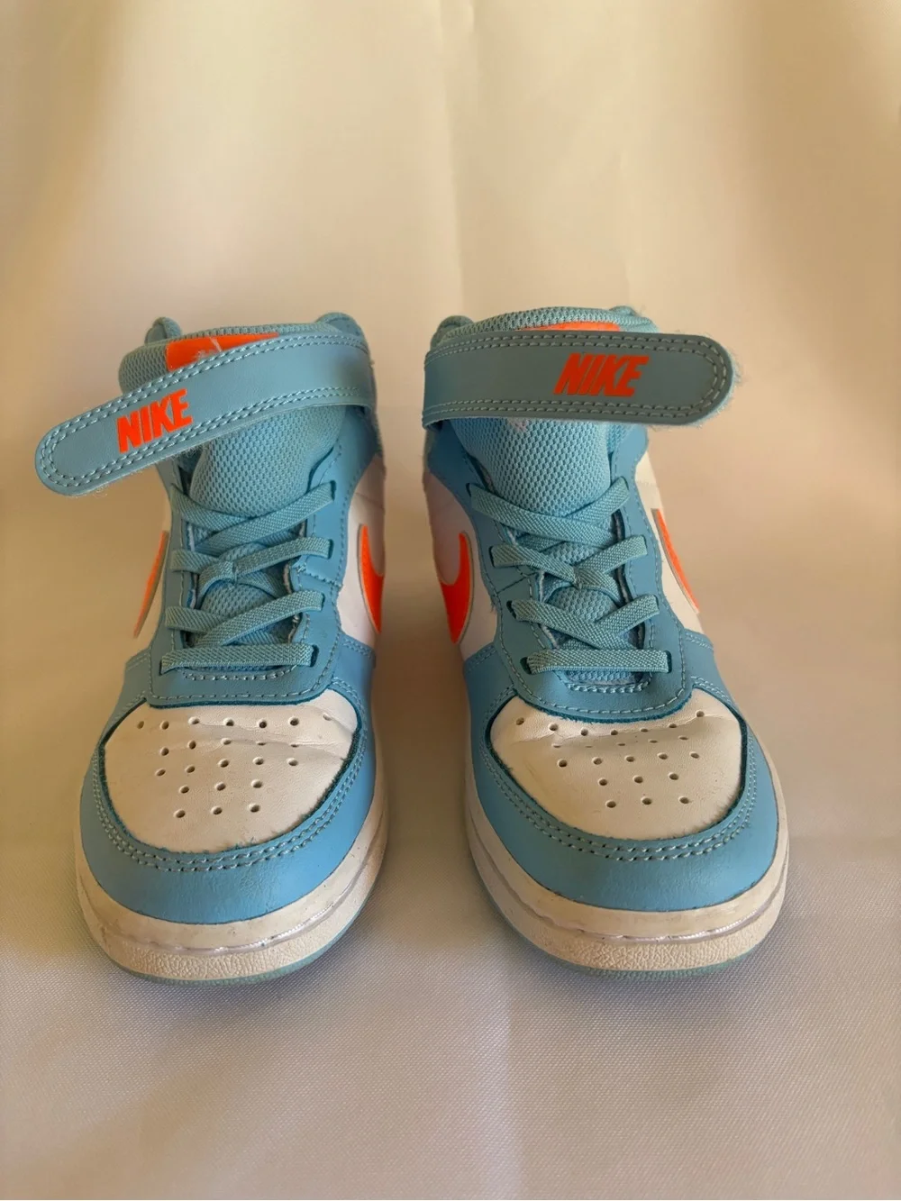 Nike Kids Mid-Top Sneakers in Aqua, White & Bright Orange
